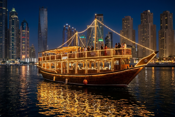 Dubai Marina Dhow Cruise Dinner Tour with Buffet, Live Entertainment & Night Views